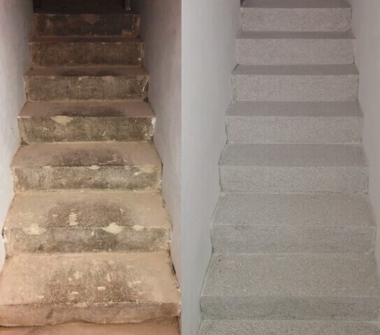 schody z lastryka przed naprawą i po wykonaniu renowacji